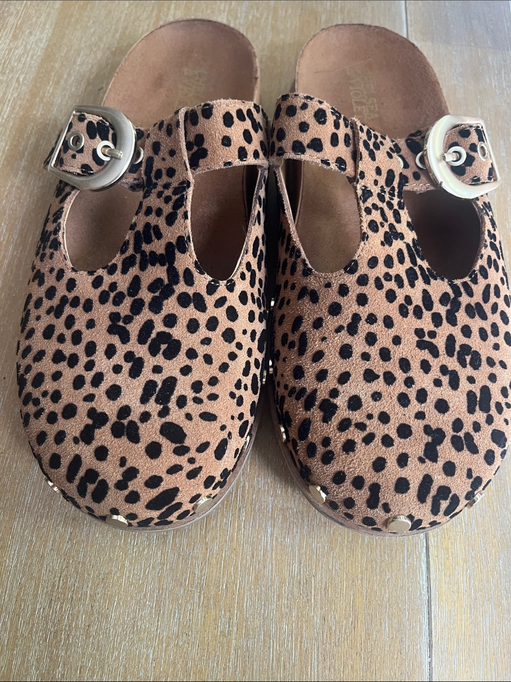 Chelsea and Violet  Leopard Print Clog Sandals - Brown/Black
